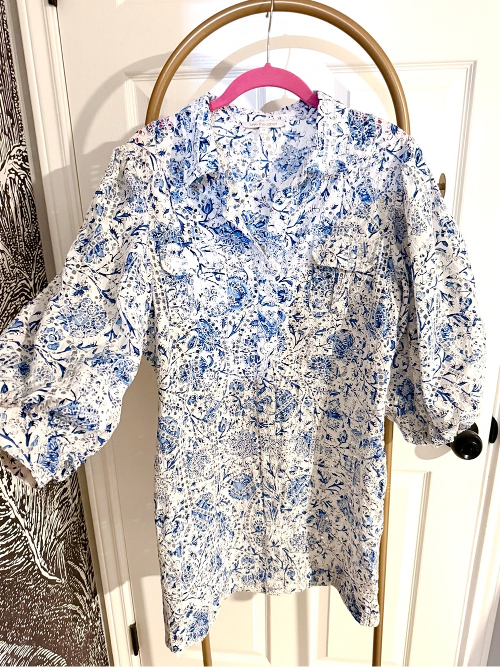 Love The Label The Sula Dress - Collared Puff Sleeve Summer Dress Blue White - Picture 3 of 8